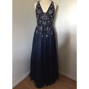 Adrianna papell beaded tulle navy dress